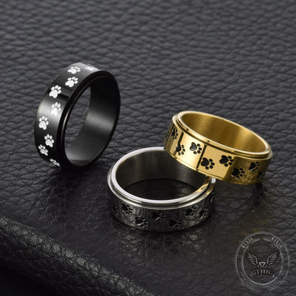 Dog Paw Print Stainless Steel Spinner Ring