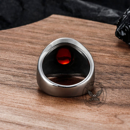 Engraved Flowers Ruby Stainless Steel Ring