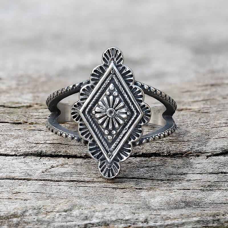 Geometric Pattern Stainless Steel Ring