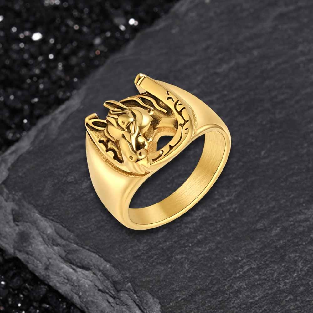 Horseshoe Horse Head Stainless Steel Ring