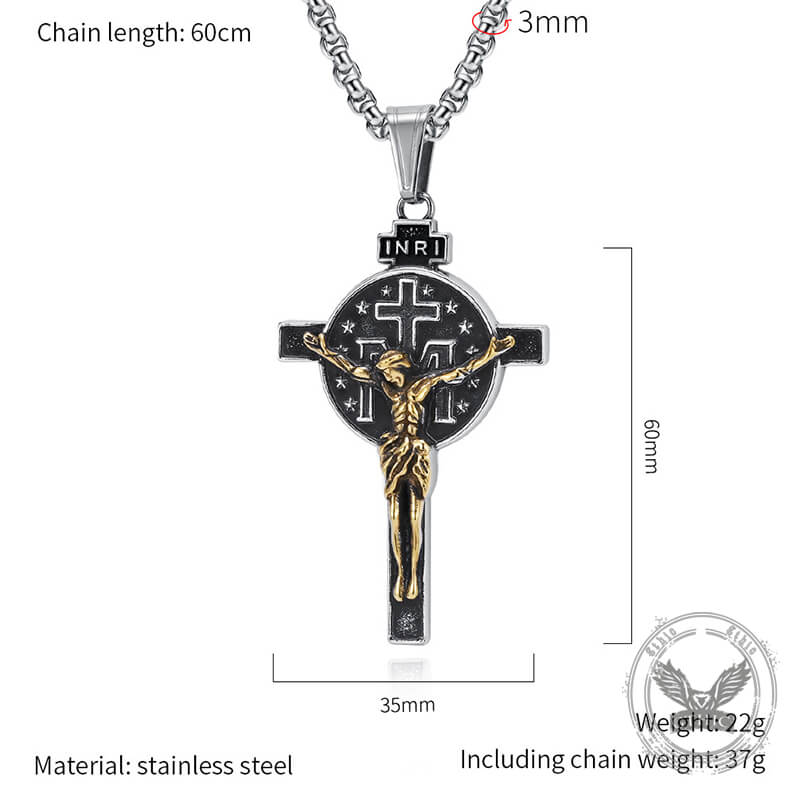 Jesus Suffering Inri Cross Stainless Steel Pendant