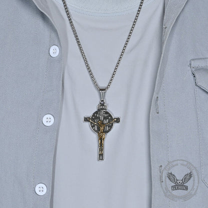 Jesus Suffering Inri Cross Stainless Steel Pendant