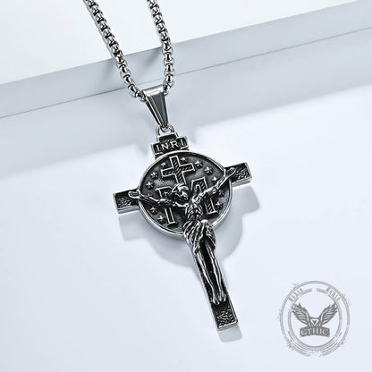 Jesus Suffering Inri Cross Stainless Steel Pendant