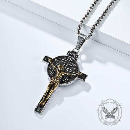 Jesus Suffering Inri Cross Stainless Steel Pendant