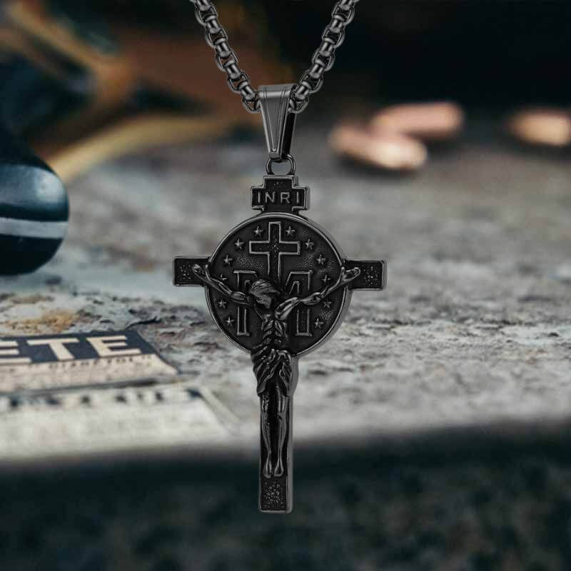 Jesus Suffering Inri Cross Stainless Steel Pendant