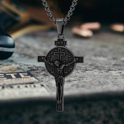 Jesus Suffering Inri Cross Stainless Steel Pendant