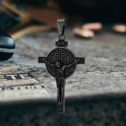 Jesus Suffering Inri Cross Stainless Steel Pendant