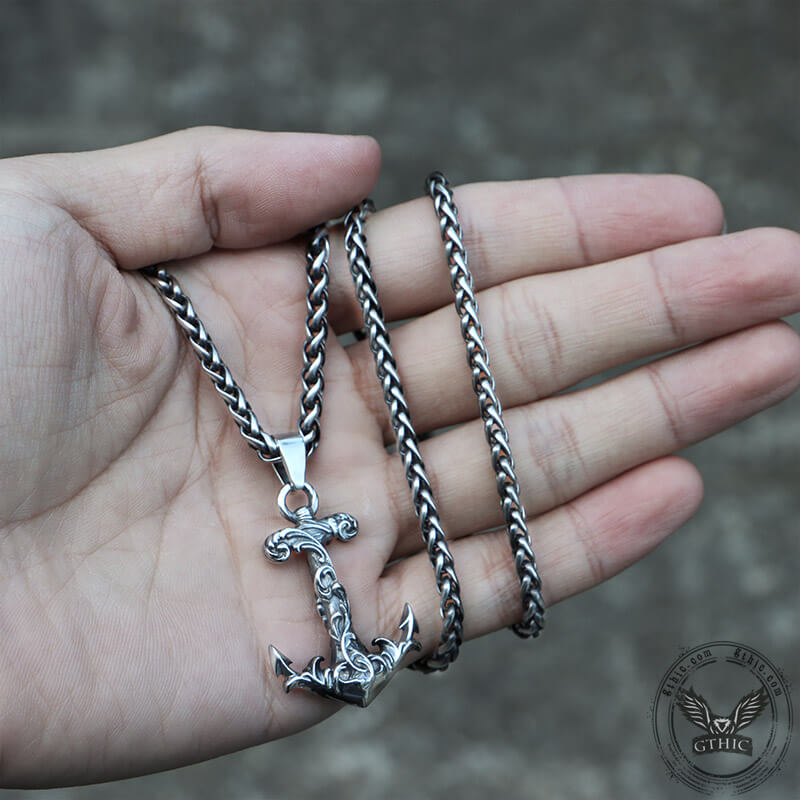 Wave Anchor Stainless Steel Marine Pendant