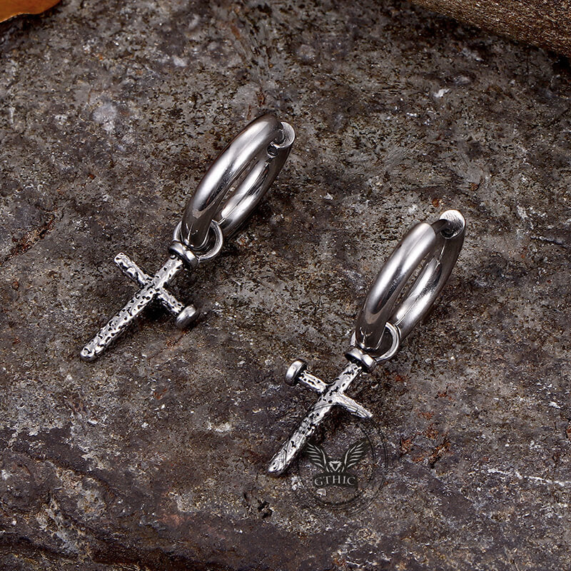 Nail Cross Stainless Steel Stud Earrings