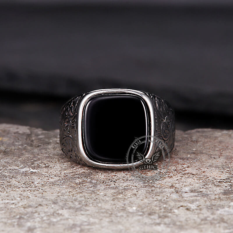 Pattern Square Turquoise Stainless Steel Ring