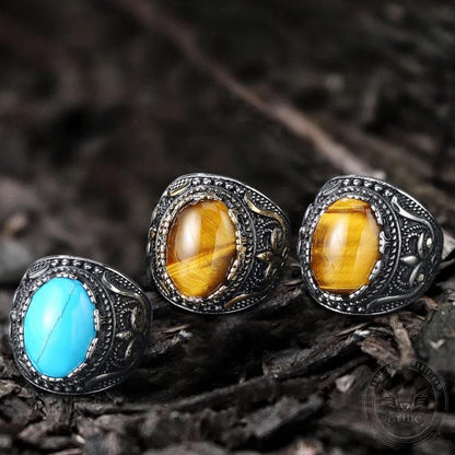 Pattern Turquoise Tiger-eye Stainless Steel Ring
