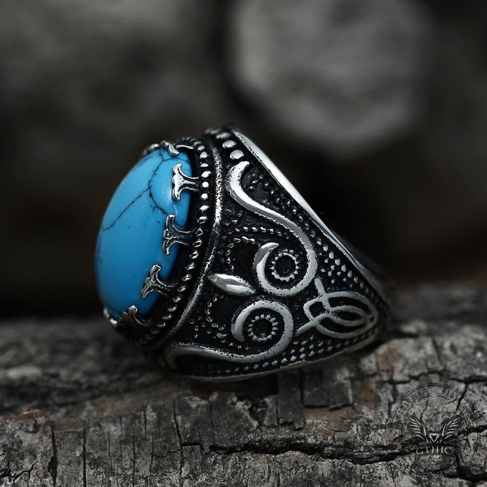 Pattern Turquoise Tiger-eye Stainless Steel Ring