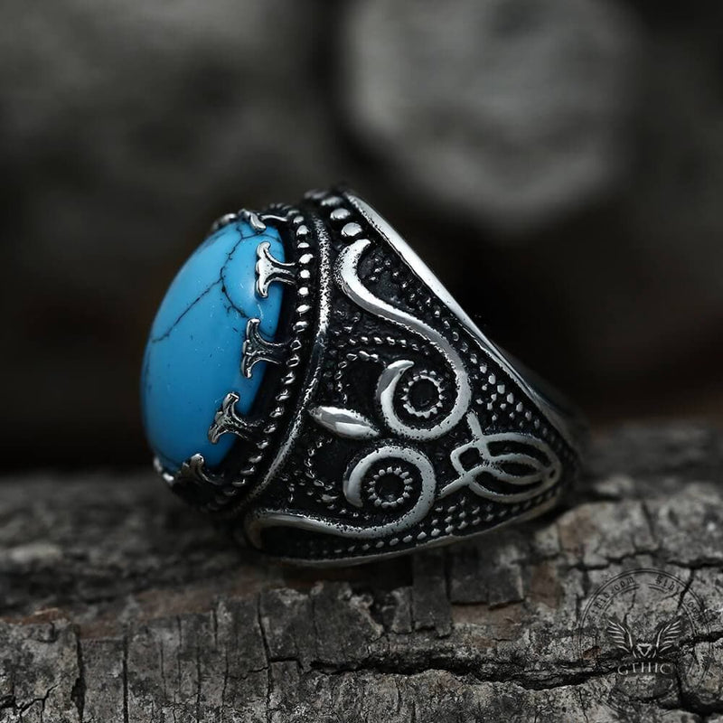 Pattern Turquoise Tiger-eye Stainless Steel Ring