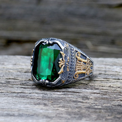 Patterns Green Zircon Stainless Steel Ring