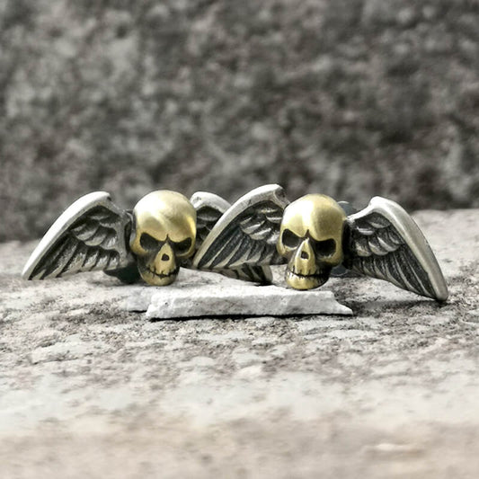 Skull Wings Sterling Silver Stud Earrings