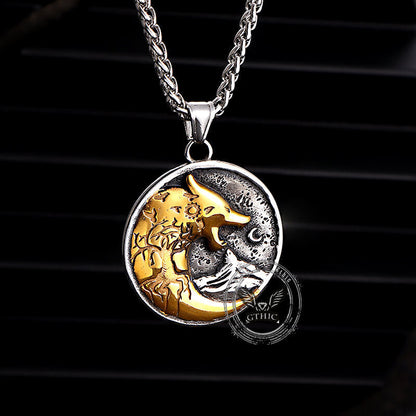 Viking Roaring Wolf Head Stainless Steel Pendant