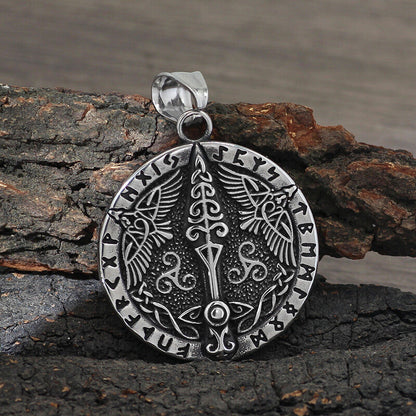 Viking Rune Odin Raven Stainless Steel Pendant