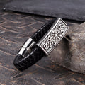 Viking Rune Stainless Steel Leather Bracelet