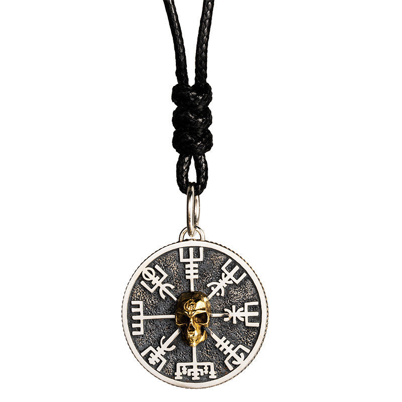 Viking Skull Compass Sterling Silver Pendant