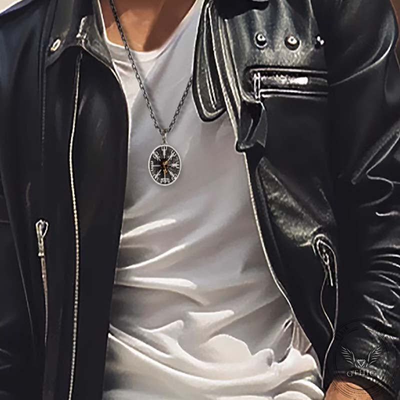 Viking Skull Compass Sterling Silver Pendant