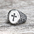 Wave Pattern Budded Cross Stainless Steel Ring