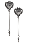 Witches Heart Stud Earrings With Pewter Pin and Chain