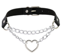 Necklace With Pendant Heart in Punk Style / Pu Leather Choker With Chain
