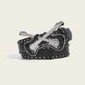 Y2k Double Guitar Buckle Rivet Pu Leather Belt